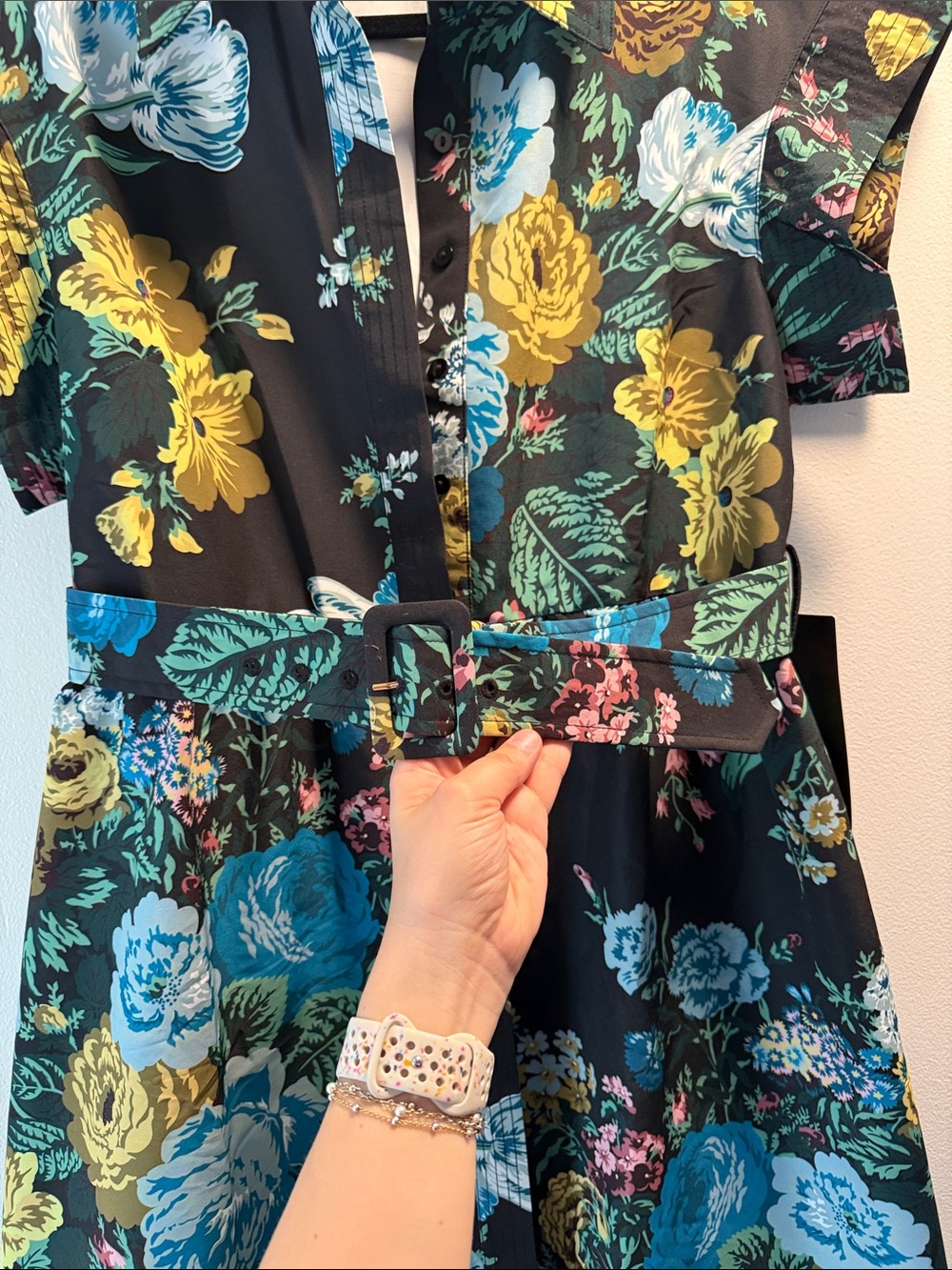 Tuckernuck Black Floral Midi Shirtdress with Yellow and Teal Blooms - Picture 4 of 5